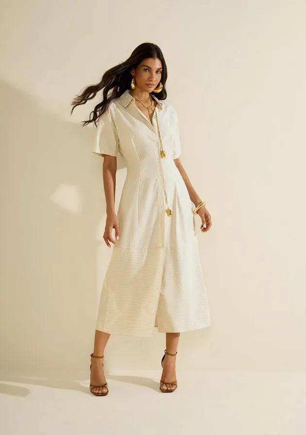Vestido chemise off-white — look completo