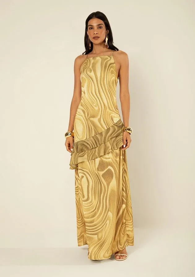 Vestido longo estampa marmorizada — frente